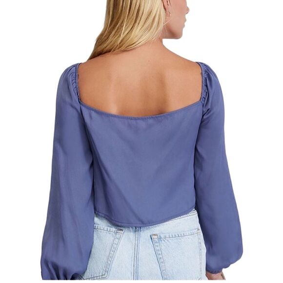 LA Hearts Pac Sun Tie Front Satin Long Sleeve Top blue size small - Picture 3 of 16